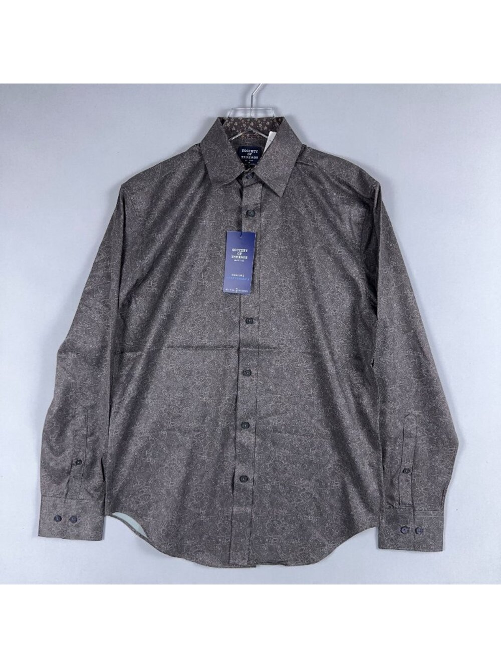 Society Of Threads Button Down Shirt Size Small Gray Paisley Print Stretch
